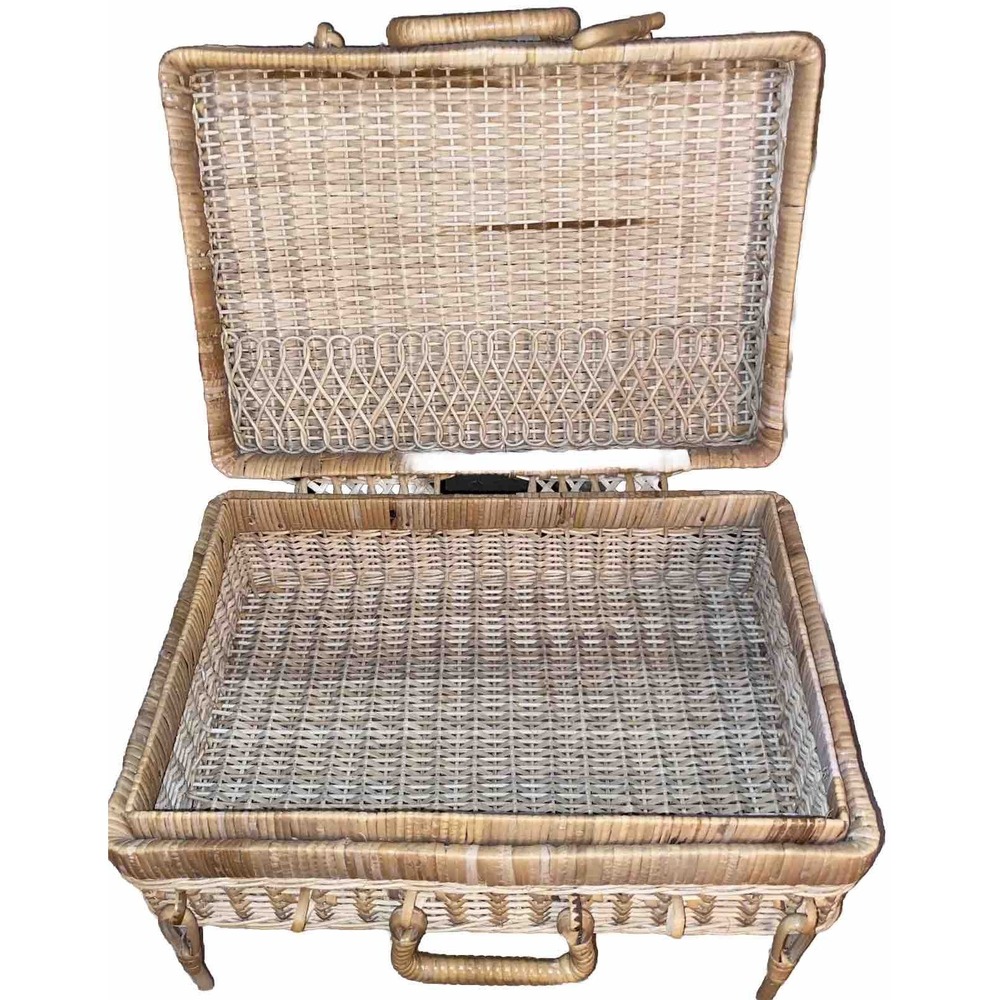 Vintage Picnic Basket Woven Rattan Wicker Lid Hinge Closure Countrycore - Picture 8 of 11